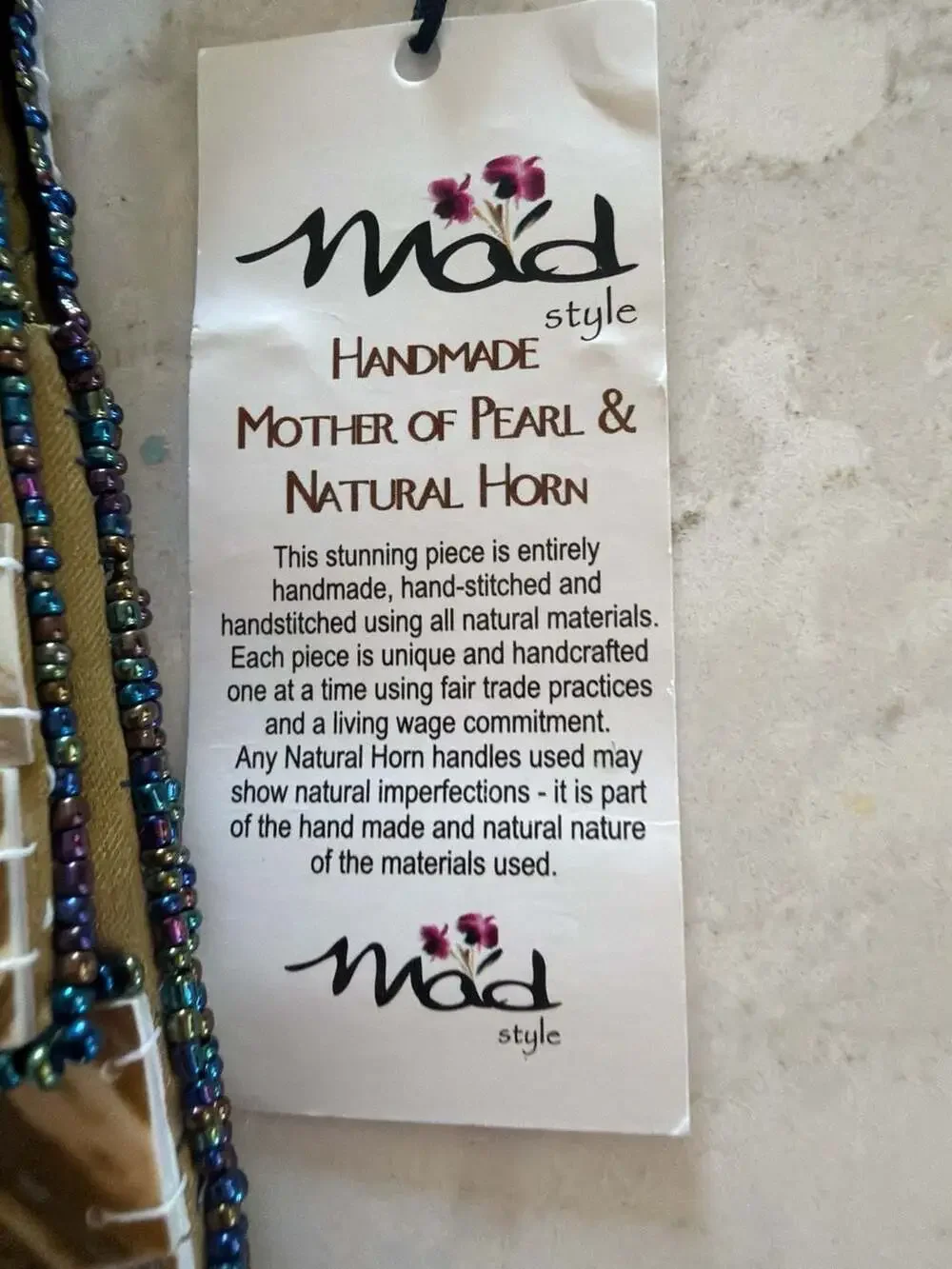 Mad Style Handmade Mother of Pearl & Natural Horn Beaded Crossbody‎ Bag